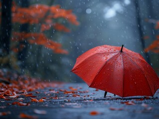 red umbrella and rain drops