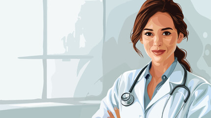 Female doctor with stethoscope in clinic closeup Vector