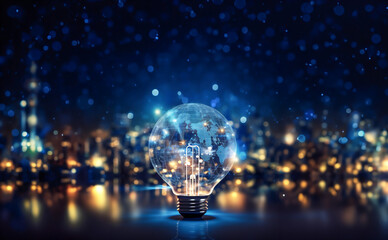 digital light bulb blue color with technology future , background abstract - obrazy, fototapety, plakaty