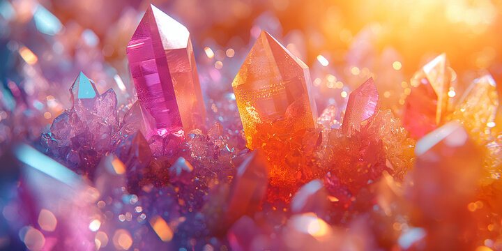 Sch&ouml;ner moderner futuristischer Bildschirm Hintergrund in leucht Neon Farben mit Kristallen und Diamanten