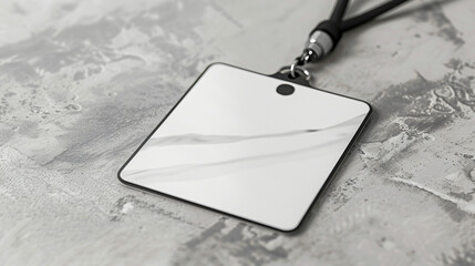 Blank badge with lanyard on grey background 