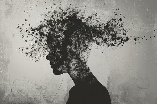Illustration einer Person mit vielen Gedanken im Kopf