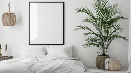 Frame mockup in white modern Bedroom interior