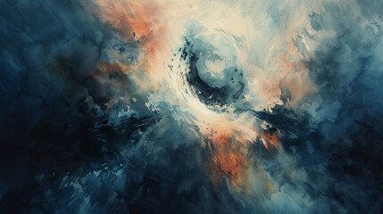 Watercolor abstract with soft gradients and sharp contrasts mimicking the absorption of light by a black hole, fostering a sense of mystery