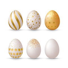 Easter golden decorated eggs isolated on white background.
