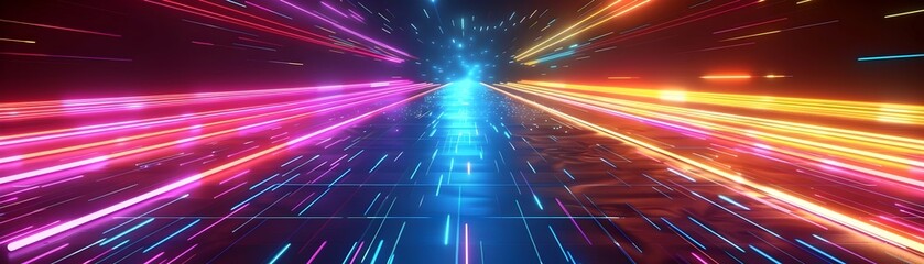 Abstract 3D Rendering of Colorful Spectrum Rays and Glowing Neon Lights in Dynamic Motion