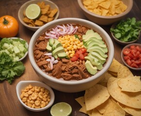 Mexican pozole soup is a delicious and hearty soup made with hominy, pork or chicken, peppers, onions

