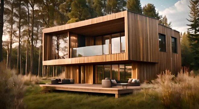 modern wooden house concept on spacious land