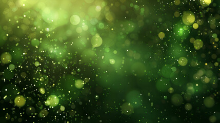 green  particles and sprinkles for a holiday event background with sparkles and glitters, Abstract green and gold bokeh background. Macro photography with defocused light spots