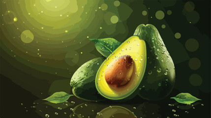Fresh cut ripe avocado on dark background Vector style