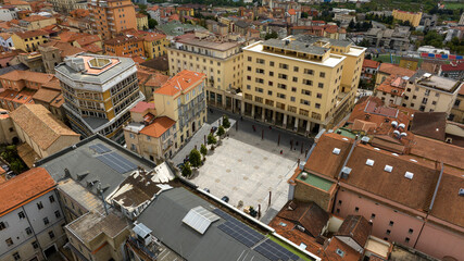 Aerial view of Piazza Prefettura in Potenza, Basilicata, Italy. It is one of the most important...