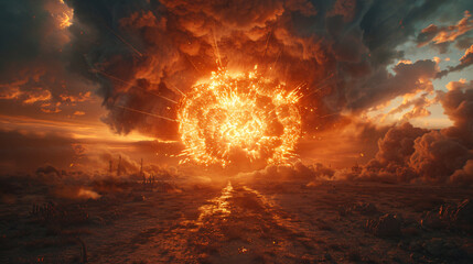 Blinding Nuclear explosion dramatic. Military fire.