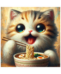 Ramen Cat Kawaii Anime Cat Ramen Lover Oil Painting AI generated	