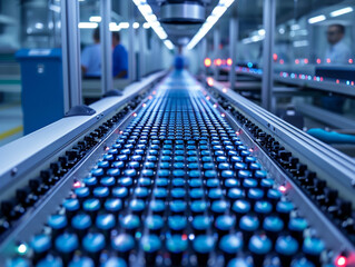Quantum computing chips in production, assembly line of the future, precise and clean