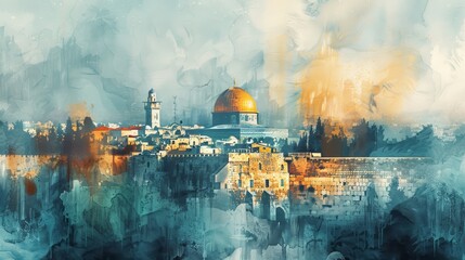 Obraz premium Jerusalem Cityscape Watercolor Background Generative AI