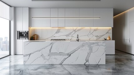 Luxury white modern marble kitchen in studio space