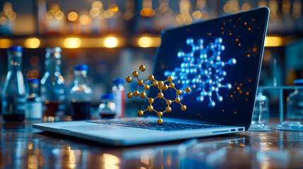 Molecular Research Visualization on Laptop in a Lab
