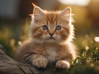 Obraz premium Cat lying over tree branch and grass