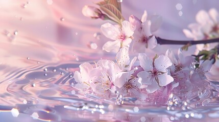 A photo of a few cherry blossoms floating on water with ripples. The cherry blossoms are white and pink and the water is clear.

