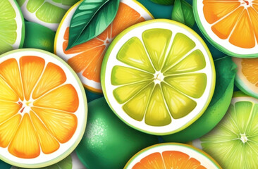 Vibrant citrus array art with sliced lemons and limes