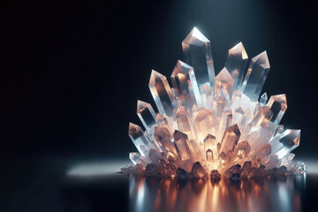 Crystals on a dark background. Space for text.