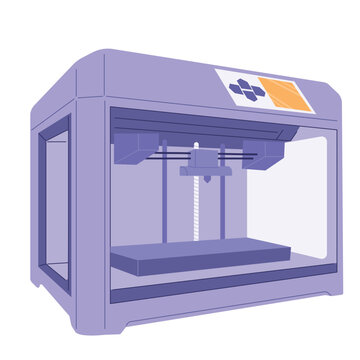 3d printer machine, vector illustration logo concept icon. Technologies of the future, technical progress, science, robotics