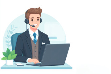 A man working in a call center. Space for text.