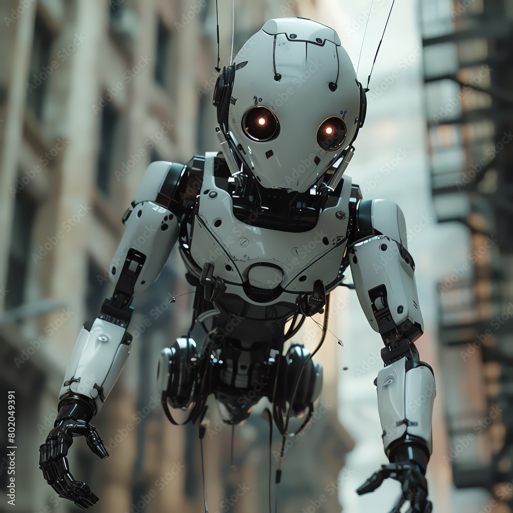 Fototapete craft a wide-angle view of futuristic technologies integrated with marionette puppets, blending cg 3
