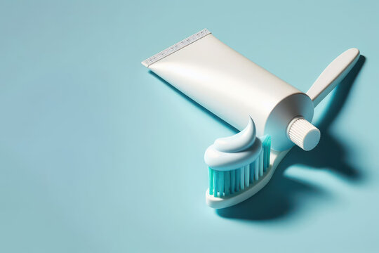 Toothpaste lying on top of a toothbrush. Space for text.