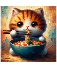 Ramen Cat Kawaii Anime Cat Ramen Lover Oil Painting AI generated	