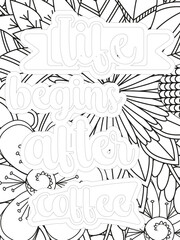 Keychain Quotes Flower Coloring Page Beautiful black and white illustration for adult coloring book
