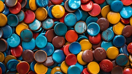 Colorful Magnetic Discs Forming Abstract Flat-Lay Background