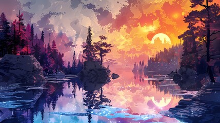 Obraz premium Color pond illustration poster background