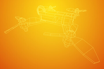 FPV Drone Racing freestyle sport flight. Hobby toys. Wireframe low poly mesh vector illustration.