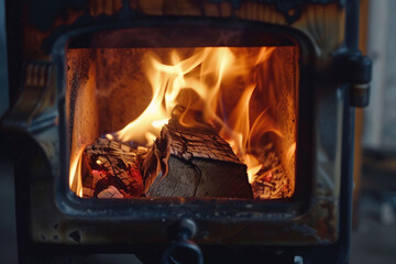The mesmerizing dance of flames in a wood-burning stove