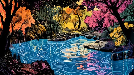 Color pond illustration poster background
