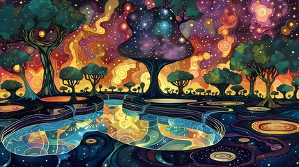 Color pond illustration poster background