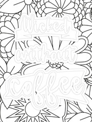 Keychain Quotes Flower Coloring Page Beautiful black and white illustration for adult coloring book
