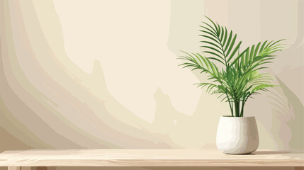 Green houseplant on table near beige wall Vector style