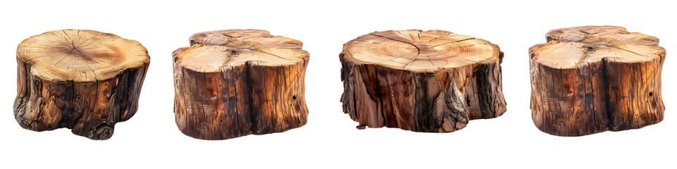 Wooden tree log trunk stump wood on transparent background