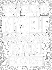 Keychain Quotes Flower Coloring Page Beautiful black and white illustration for adult coloring book