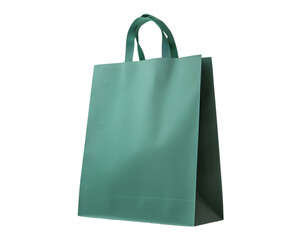 Eco friendly recyclable side view blank green shopping paper bag on transparent background