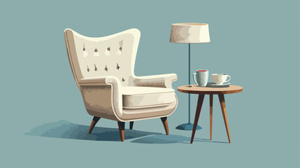 Grey armchair and table on blue background Vector style
