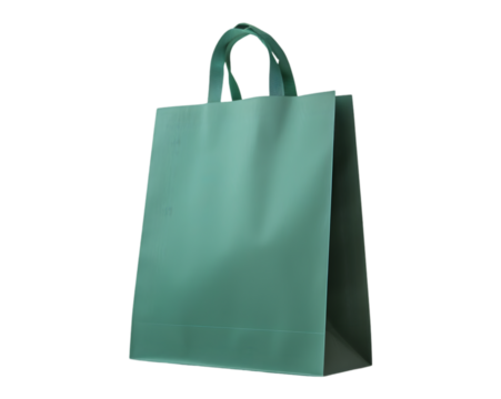 Eco friendly recyclable side view blank green shopping paper bag on transparent background