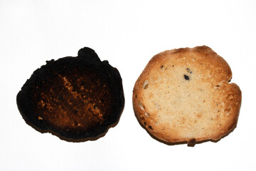 Very Burnt Bread Roll Toast and a Lightly Toasted Close Up Texture Close Up