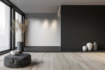 Sophisticated modern interiors with natural wood elements and chic decor.