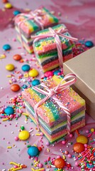 mixed colorful sweets and gift box