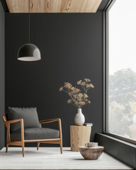 Sophisticated modern interiors with natural wood elements and chic decor.