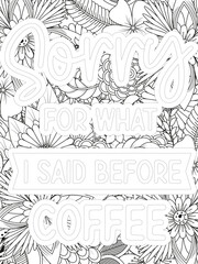 Keychain Quotes Flower Coloring Page Beautiful black and white illustration for adult coloring book