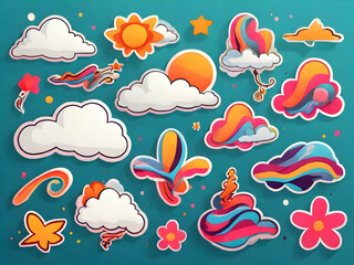 seamless pattern with clouds cloud, icon, rain, vector, set,Ai generated 